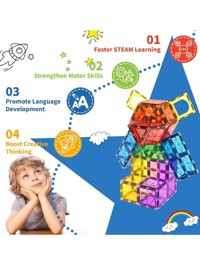 Light Magnetic Tiles Building Blocks for Kids,3D Clear Educational STEM Building Toys,Magnetic Marble Run Blocks Toy,Educational for Kids 3-10+ Boys Girls,Creativity beyond Imagination (49PCS) - Image 4