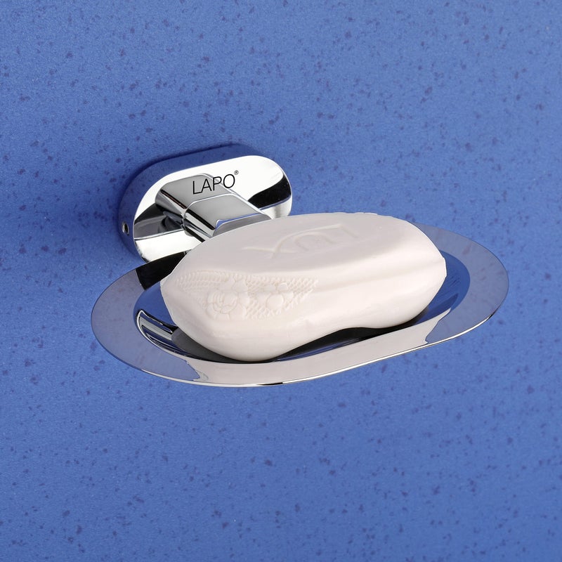 LAPO Kik Single Soap Holder Stand - Rust-Resistant, Wall-Mounted Soap Dish with Drain Tray, 304 Stainless Steel, Chrome Finish, for Bathroom, Kitchen & Wash Basin - Pack of 1 - Image 1