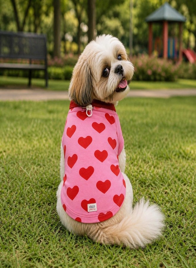 Zigly Lifestyle Love Stitch Pink Dog Shirt | Lightweight Breathable Summer Pet Apparel with Cute Heart Print for Small Dogs | Comfortable Everyday Dog Tee | Pink | S - Image 3