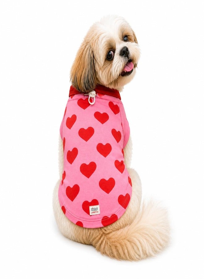 Zigly Lifestyle Love Stitch Pink Dog Shirt | Lightweight Breathable Summer Pet Apparel with Cute Heart Print for Small Dogs | Comfortable Everyday Dog Tee | Pink | S - Image 1