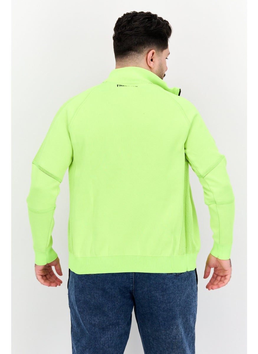 Free Soul - Men High Neck Long Sleeves Brand Logo Sweatshirt, Lime - Image 1