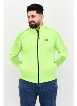 Men High Neck Long Sleeves Brand Logo Sweatshirt, Lime
