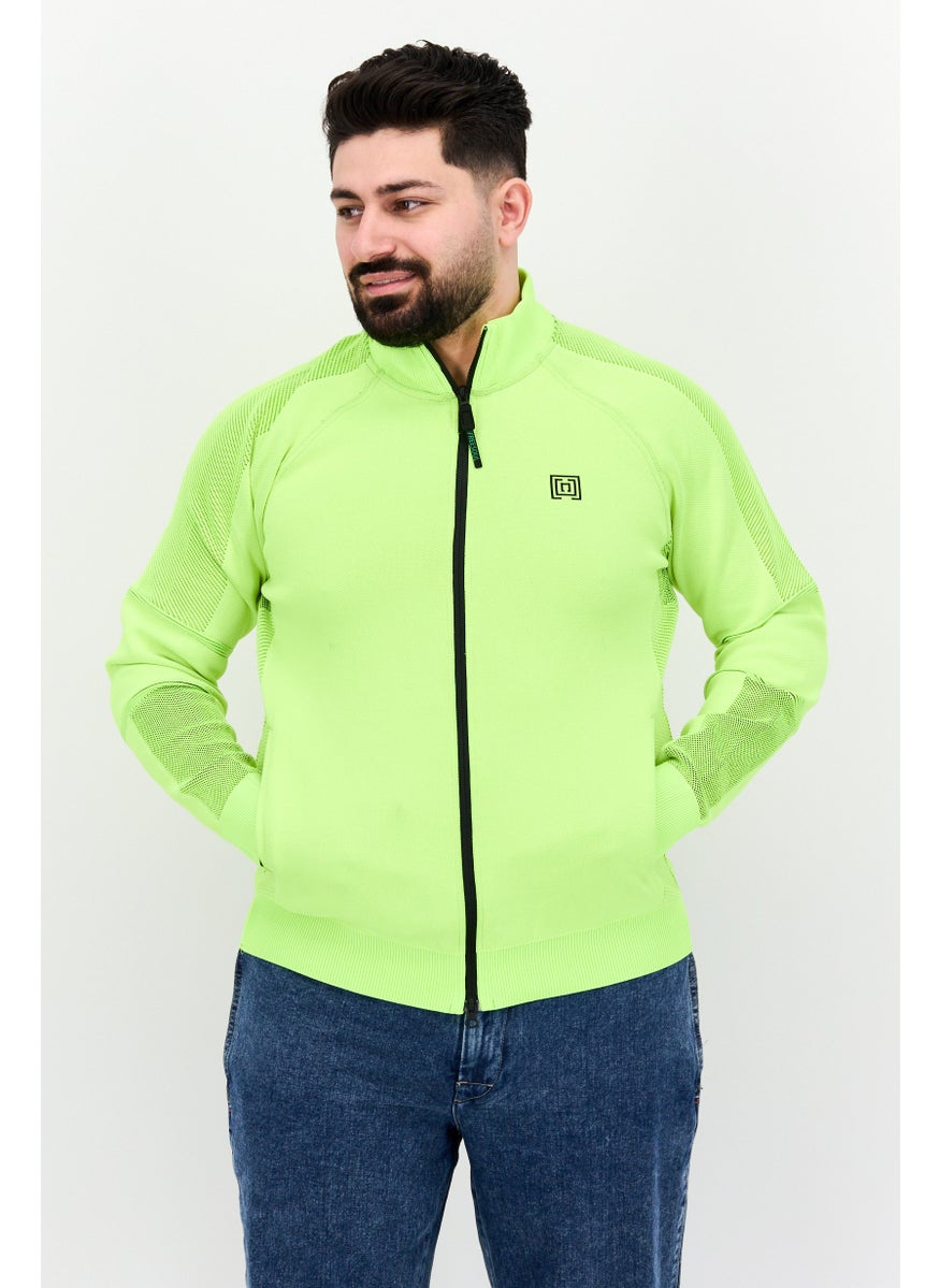Free Soul - Men High Neck Long Sleeves Brand Logo Sweatshirt, Lime - Image 1