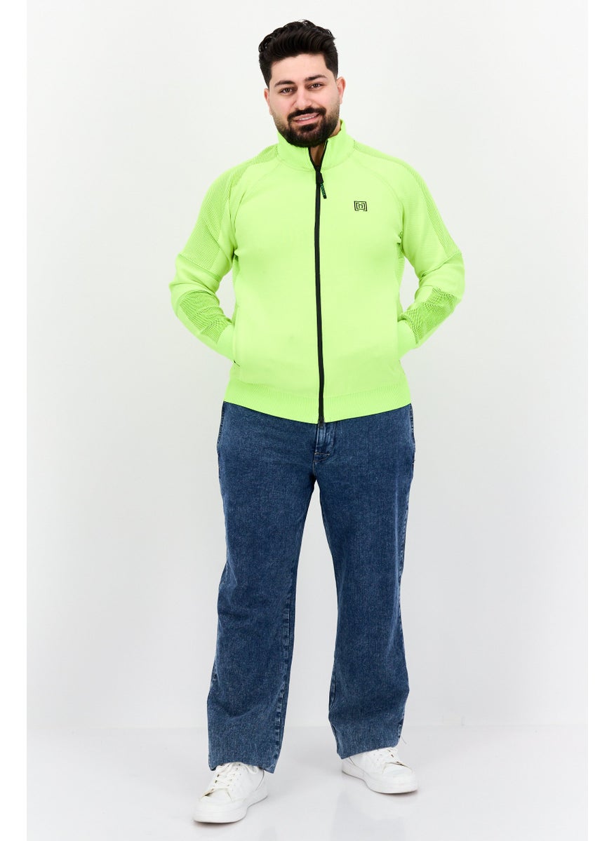 Free Soul - Men High Neck Long Sleeves Brand Logo Sweatshirt, Lime - Image 1
