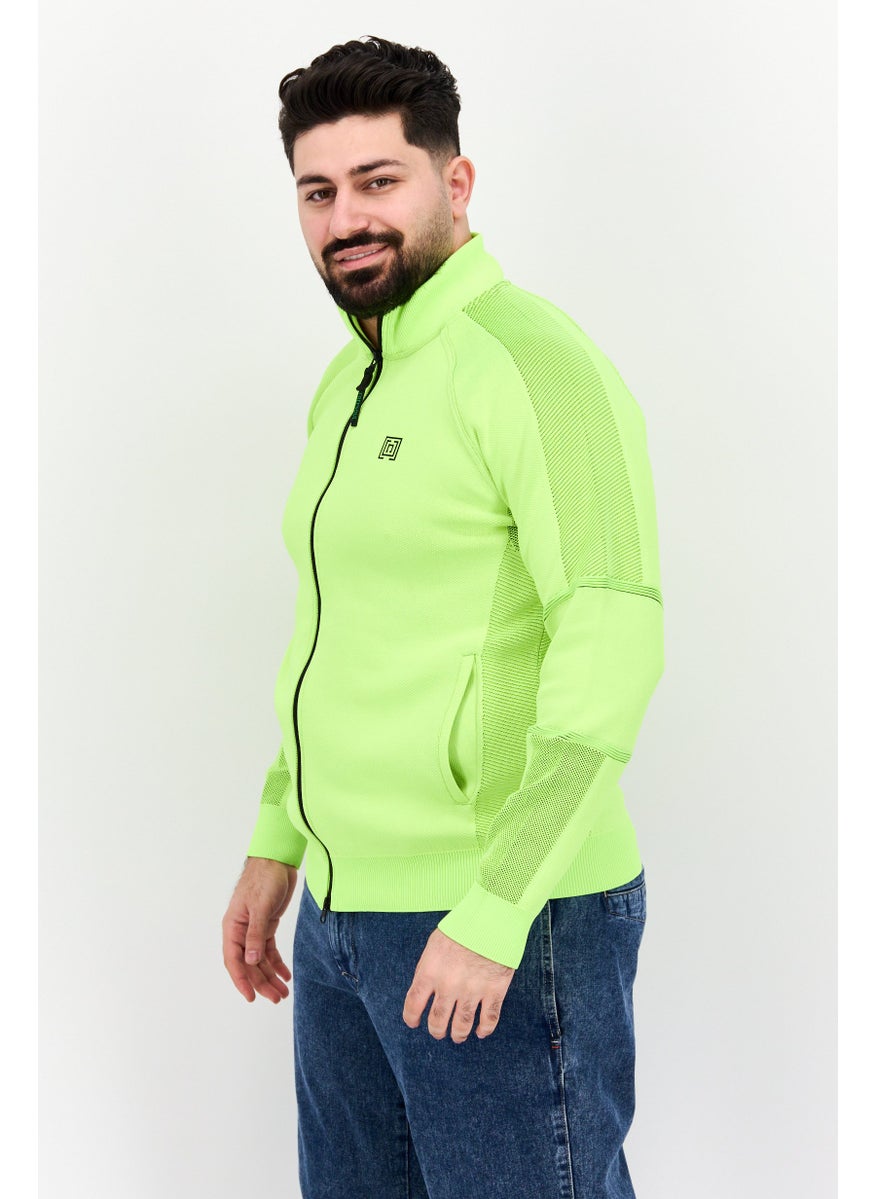 Free Soul - Men High Neck Long Sleeves Brand Logo Sweatshirt, Lime - Image 1