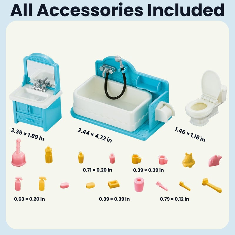 OLEOCA Family Dollhouse Bathroom Set â€” Bathtub with Hand Shower, Sink with Mirror & Toilet, Soap, Toothbrush & Toilet Paper Roll â€” Dollhouse Furniture & Accessories for Ages 3+ - Image 3