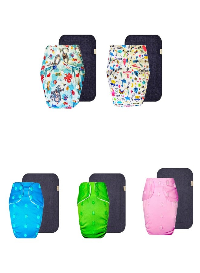 Dumbledo Premium Cloth Diaper with Gray Insert (Pack of 5) | Hypoallergenic | Breathable | Easy to Clean | Designed by Moms | 3 Months - 3 Years | Unisex Baby - Image 1