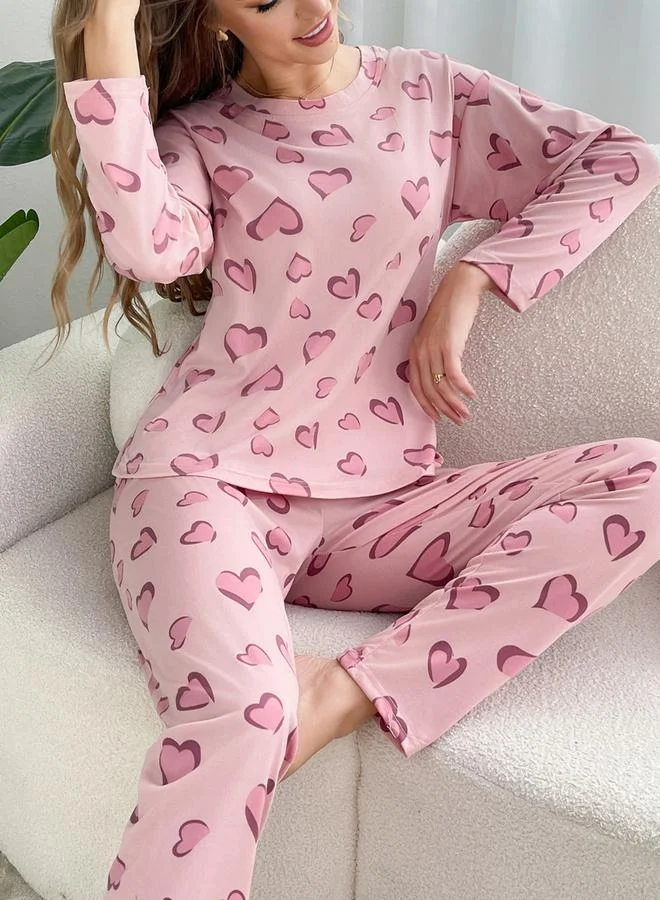 Take Two Take Two Women Heart Print T-Shirt and Pyjama Set