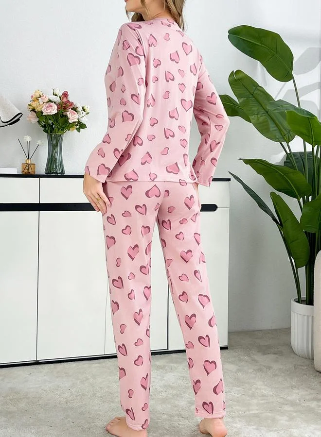 Take Two Take Two Women Heart Print T-Shirt and Pyjama Set