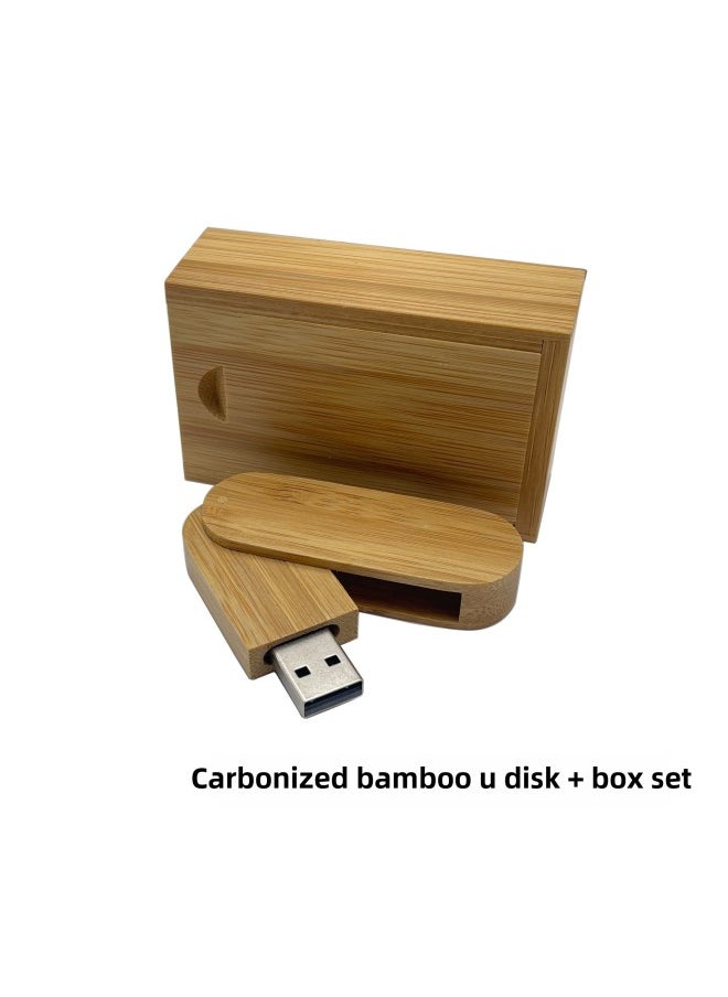 Bamboo Wood U Disk 16g32g Rotating Bamboo Wood U Disk Laser Carved LOGO Ebony Maple Walnut Material-Color:Carbonized Bamboo U Disk + Box-Capacity:128GB  - Image 1