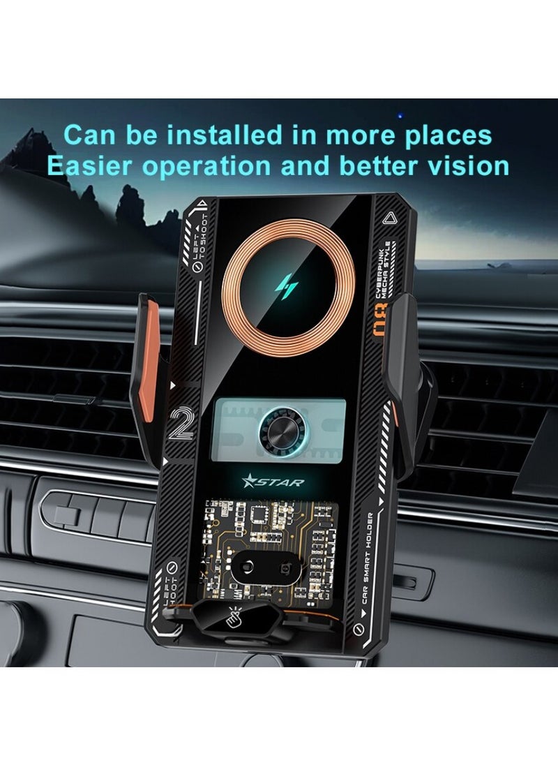 HouDeOS - Car Phone Mount Wireless Charger with 66W Fast Charging Auto Clamp Mount Air Vent Phone Mount Compatible with All 4.7-7.2 Inch Phone iPhone 15/14/13 Series Galaxy Z Flip 5/4 S23/S22/S21 Black - Image 1