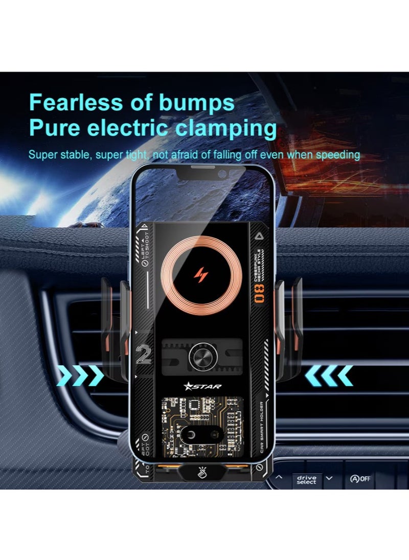 HouDeOS - Car Phone Mount Wireless Charger with 66W Fast Charging Auto Clamp Mount Air Vent Phone Mount Compatible with All 4.7-7.2 Inch Phone iPhone 15/14/13 Series Galaxy Z Flip 5/4 S23/S22/S21 Black - Image 1