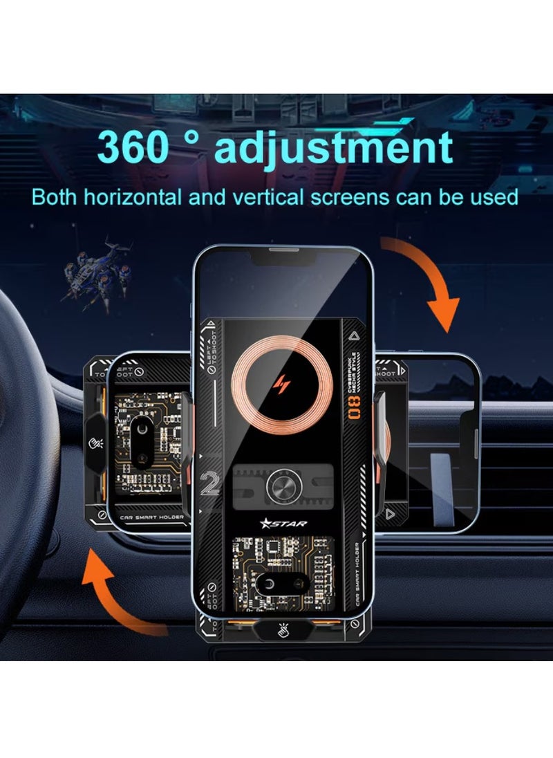 HouDeOS - Car Phone Mount Wireless Charger with 66W Fast Charging Auto Clamp Mount Air Vent Phone Mount Compatible with All 4.7-7.2 Inch Phone iPhone 15/14/13 Series Galaxy Z Flip 5/4 S23/S22/S21 Black - Image 1