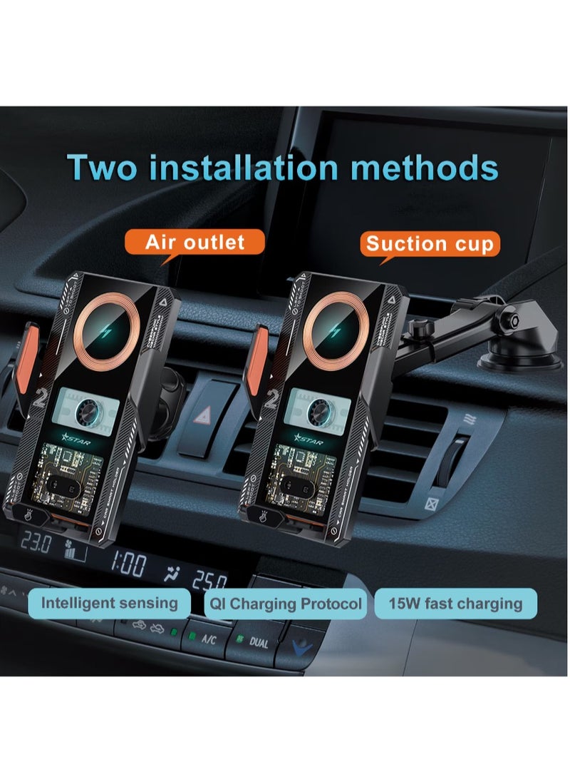 HouDeOS - Car Phone Mount Wireless Charger with 66W Fast Charging Auto Clamp Mount Air Vent Phone Mount Compatible with All 4.7-7.2 Inch Phone iPhone 15/14/13 Series Galaxy Z Flip 5/4 S23/S22/S21 Black - Image 1