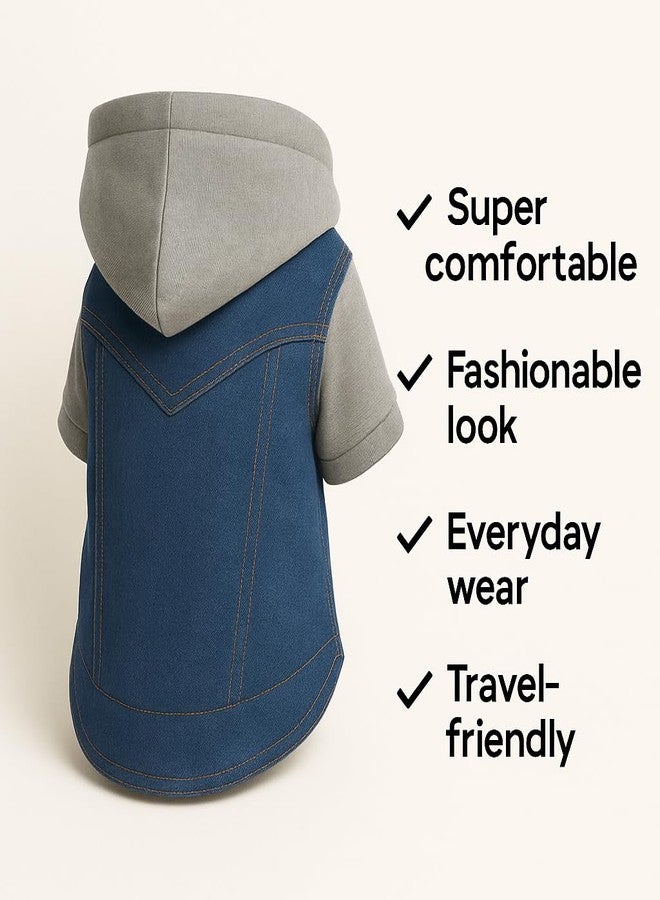 PawCloud Dog Denim Jacket with Hoodie | All-Season Soft, Stylish Dog Hoodie Jacket for Small, Medium & Large Breeds | XS - 12 inch - Image 5
