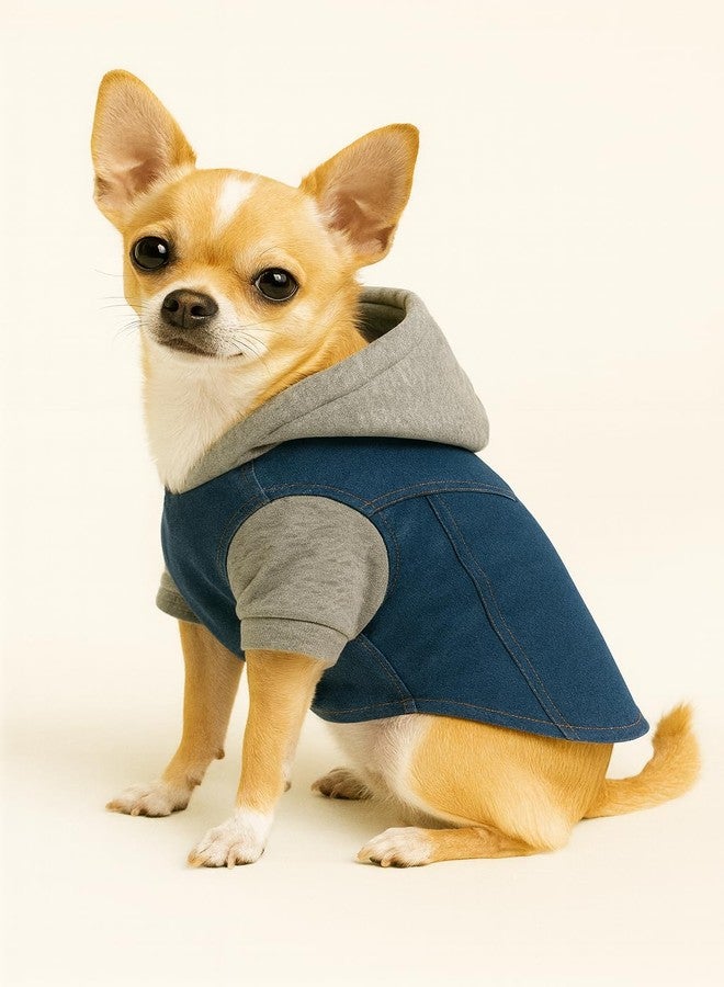 PawCloud Dog Denim Jacket with Hoodie | All-Season Soft, Stylish Dog Hoodie Jacket for Small, Medium & Large Breeds | XS - 12 inch - Image 3