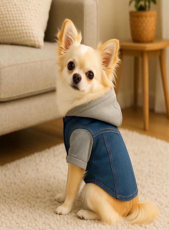 PawCloud Dog Denim Jacket with Hoodie | All-Season Soft, Stylish Dog Hoodie Jacket for Small, Medium & Large Breeds | XS - 12 inch - Image 2