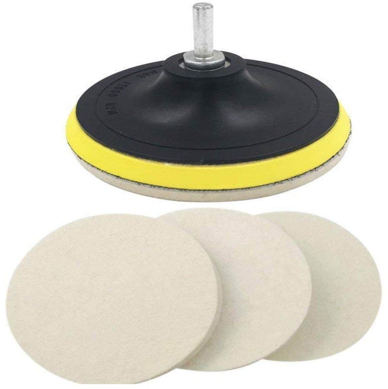DIY Crafts Wool Felt Disc Polishing Pads and Backing Pad with Drill Adapter Kit to Grind and Polish Glass Plastic Metal Marble Car Body Polishing Shining (1 Kit Pack, 4" inch Kit/Set) - Image 1