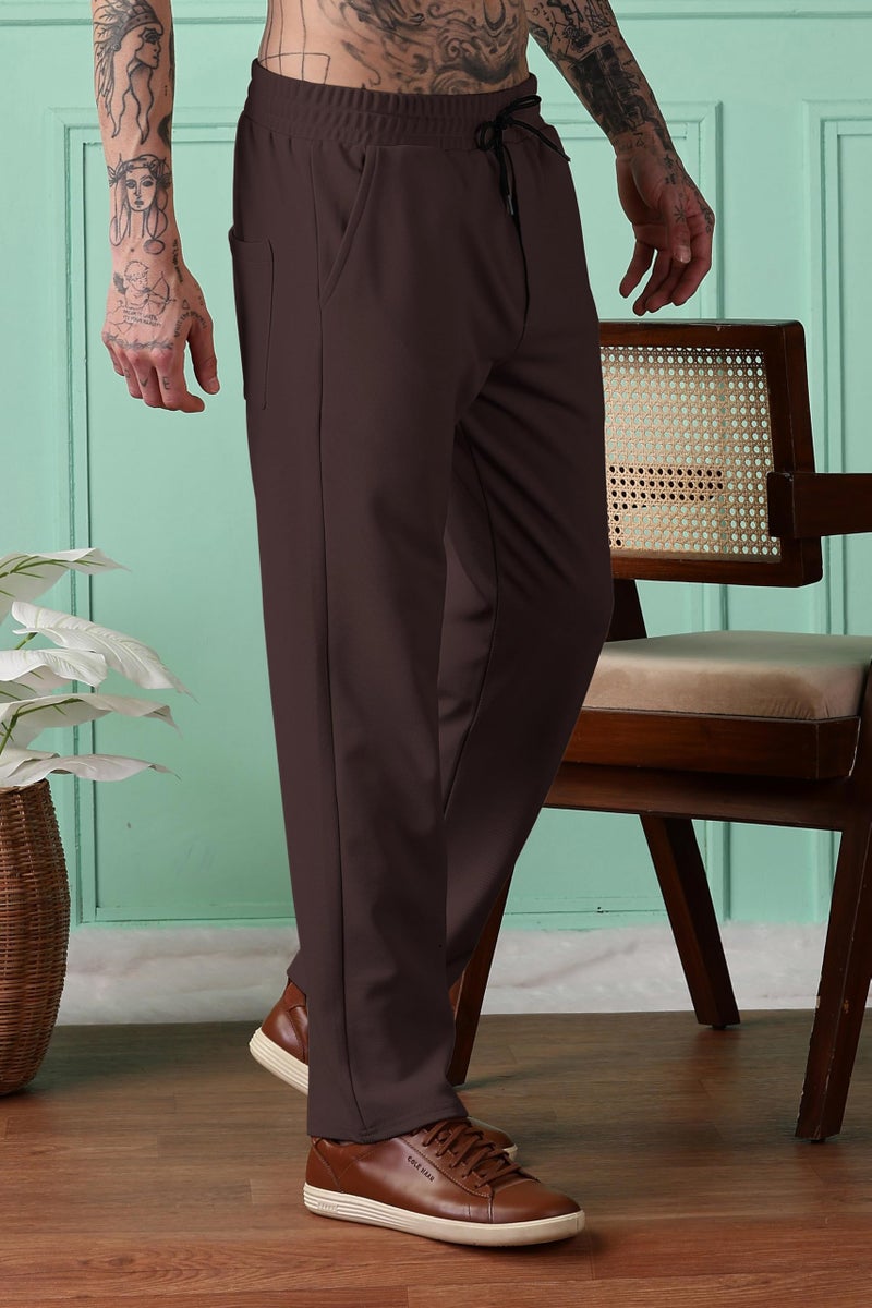 SWADESI STUFF Men Mid-Rise Straight Fit Track Pants for Men | Stretchable Gym Wear Joggers | Casual Sports Track Pant with Pockets & Drawstring (in, Alpha, M, Standard, Brown) - Image 3