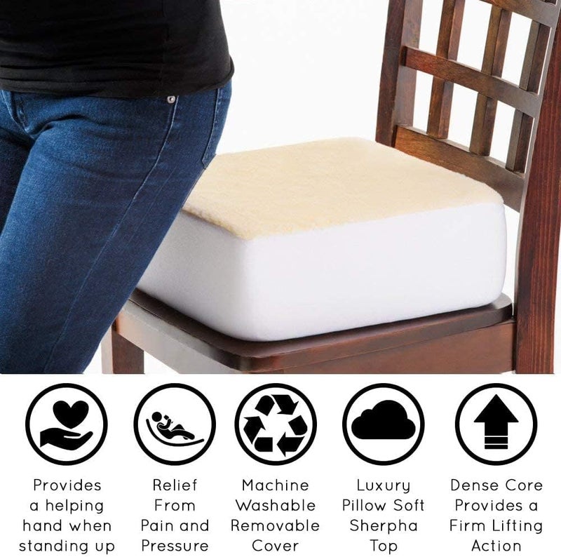 CAREACTIVE Comfort Finds Rise with Ease Seat Cushion - Thick Firm Chair Cushion Booster - Extra Thick Foam Pad for Home, Patio, Office and Car Seats - Extra Supportive Lift - 15.5 X 18 X 5 (Sherpa Cream) - Image 1