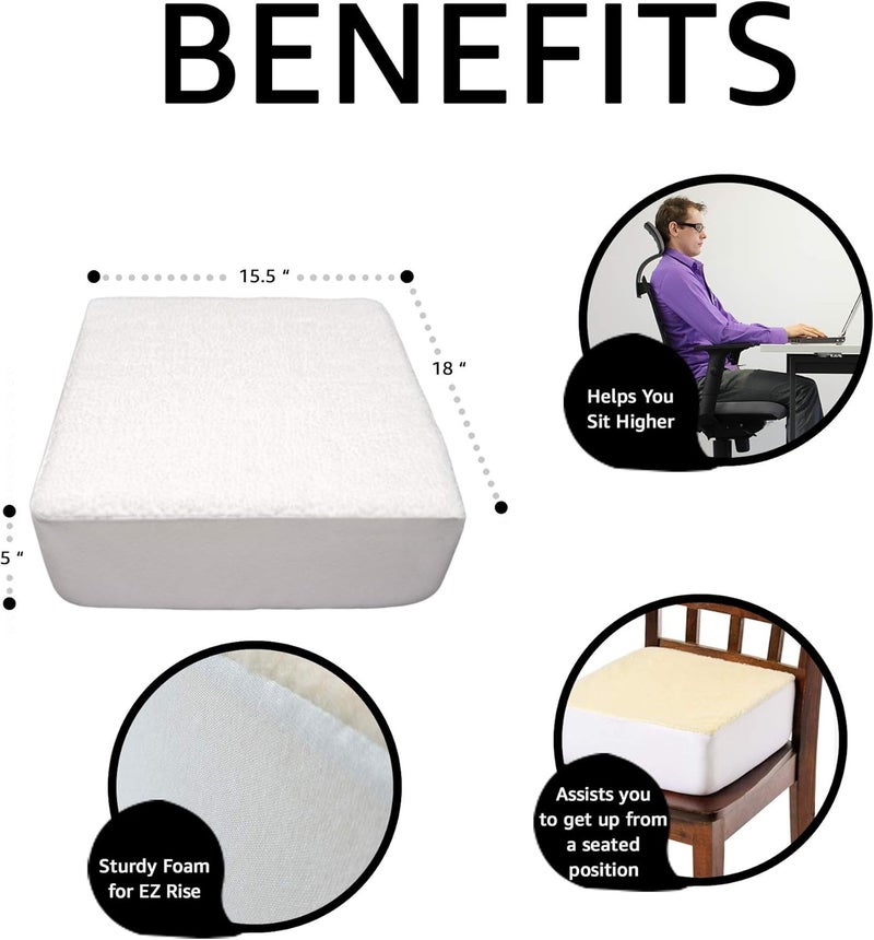 CAREACTIVE Comfort Finds Rise with Ease Seat Cushion - Thick Firm Chair Cushion Booster - Extra Thick Foam Pad for Home, Patio, Office and Car Seats - Extra Supportive Lift - 15.5 X 18 X 5 (Sherpa Cream) - Image 5