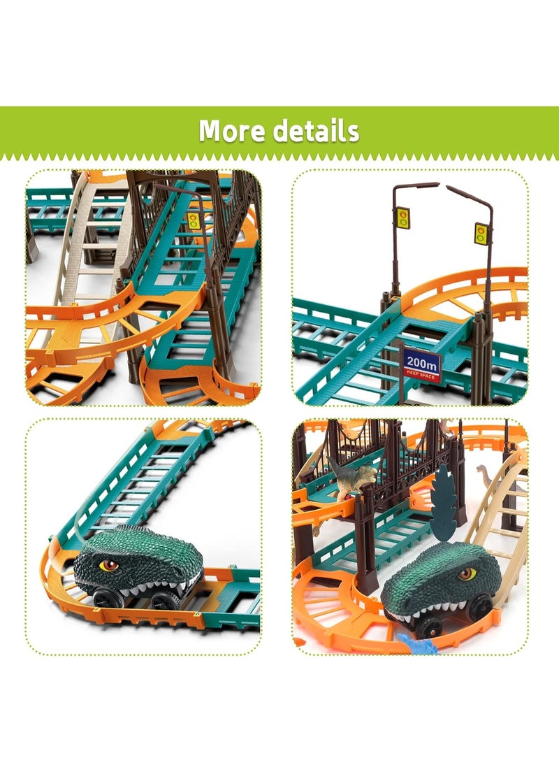 لعبة مسار سيارات ديناصور للأطفال Dino Track لعبة سباق سيارات ديناصور تعمل بالبطارية مع 12 مجسم ديناصور Educational DIY Dinosaur Track Toy للأطفال 3 سنوات فأكثر متعددة الألوان - Image 5