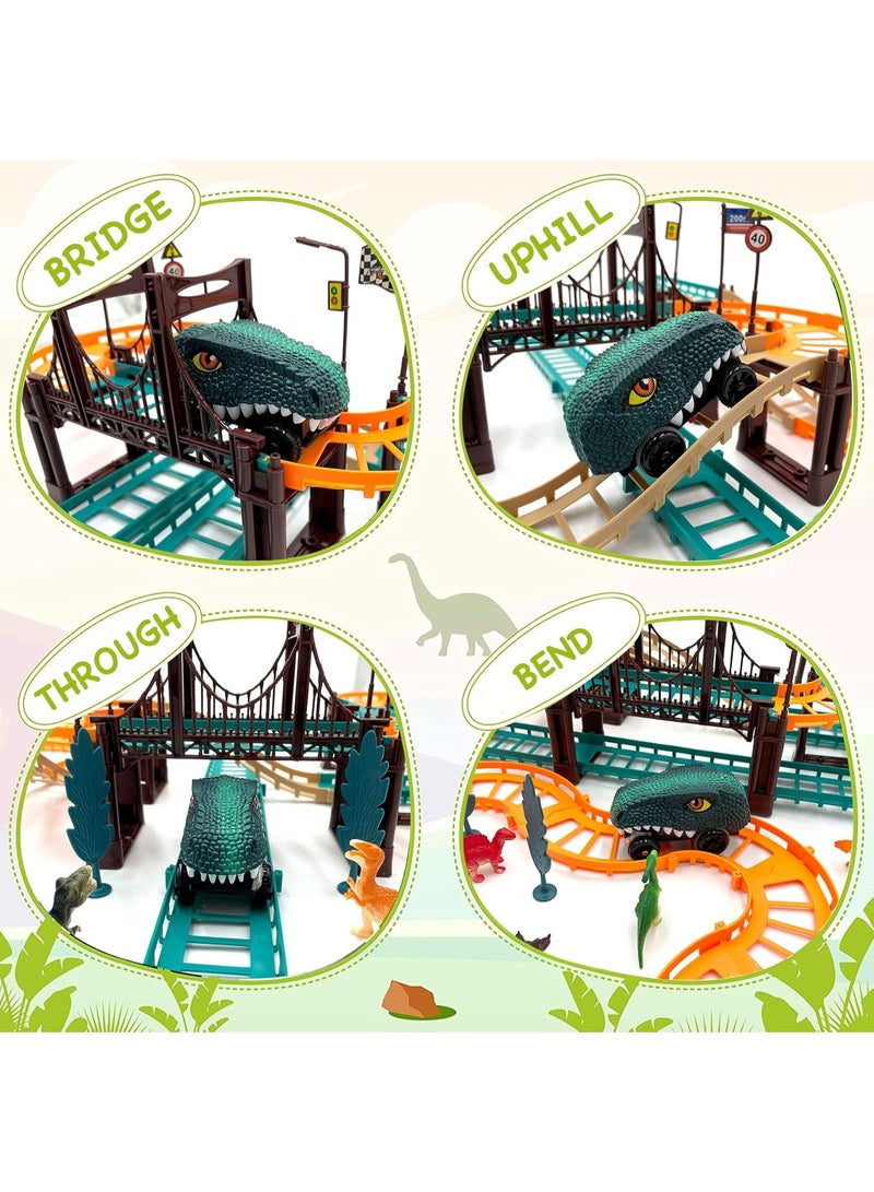 لعبة مسار سيارات ديناصور للأطفال Dino Track لعبة سباق سيارات ديناصور تعمل بالبطارية مع 12 مجسم ديناصور Educational DIY Dinosaur Track Toy للأطفال 3 سنوات فأكثر متعددة الألوان - Image 4