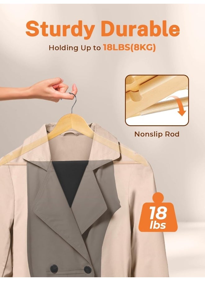 HOUSE DAY Roll over image to zoom in HOUSE DAY Wooden Hangers 20 Pack Natural Wood Clothes Hangers Smooth Finish Wooden Coat Hangers for Closet, Heavy Duty Hangers Solid Wood Hangers Suit Hangers for Clothes, Jacket, Shirt, Pants, Dress  - Image 2