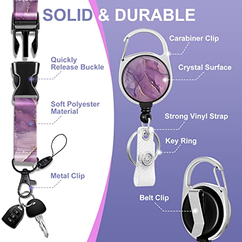 Toykee ID Badge Holder with Lanyard and Retractable Badge Reel Clip, Marble Pattern Card Name Tag Lanyard Vertical ID Protector Bage Clips for Nurse Nursing Doctor Teacher Student Purple - Image 4