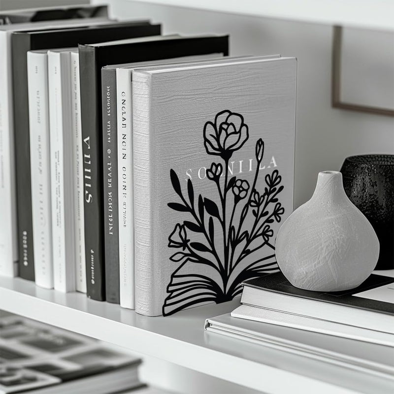 Peacoblue Metal Bookends for Shelves, Modern Decorative Heavy Duty Study Book Support Stoppers for Office, Desk, Shelf, Room 5.3"x4.3"x7.9" Cast Iron Simple Tall Bookends, 1 Pair (Books and Flowers) - Image 4