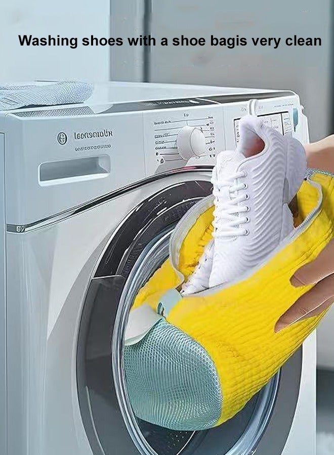 حقيبة غسيل الأحذية، كيس غسيل للأحذية، حقيبة تخزين أحذية للسفر، كيس تنظيف أحذية رياضي قابل لإعادة الاستخدام للغسالة، مناسب للرجال والنساء والأطفال، سميك ومتين باللون الأصفر (39 سم × 19 سم)  - Image 4