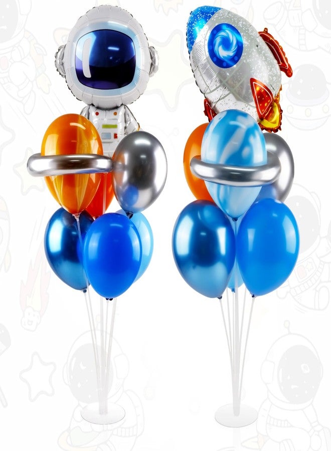 Ufurty Astronaut Balloons Table Centerpiece, 2 Sets Outer Space Themed Balloon Stands Party Table Decorations for Kids Birthday Baby Shower - 2 Pcs Astronaut & Rocket Foil Balloons and 18 Pcs Latex Balloons - Image 1