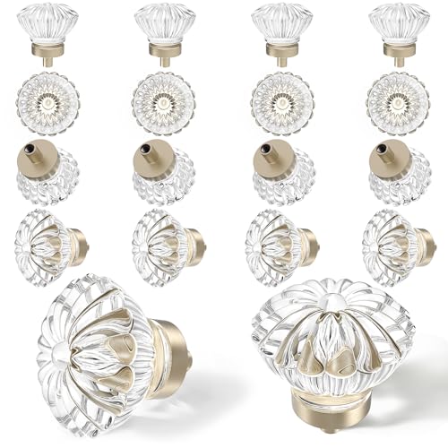 CEYMIO Crystal Vintage Cabinet Knobs Cabinets Knob 16 Pack Flower Glass Brushed Nickel Clear Crystals Small Pull for Closet Dresser Drawers Cupboard Wardrobe Solid Retro Pulls Old Fashioned Drawer Handle - Image 1