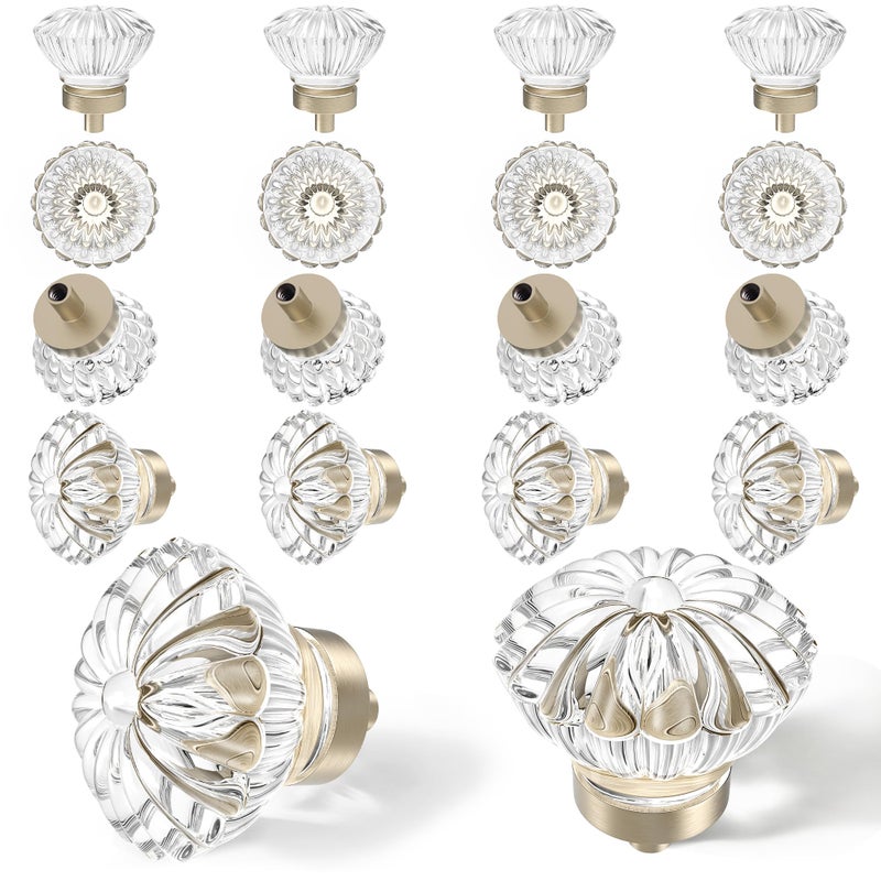 CEYMIO Crystal Vintage Cabinet Knobs Cabinets Knob 16 Pack Flower Glass Brushed Nickel Clear Crystals Small Pull for Closet Dresser Drawers Cupboard Wardrobe Solid Retro Pulls Old Fashioned Drawer Handle - Image 2
