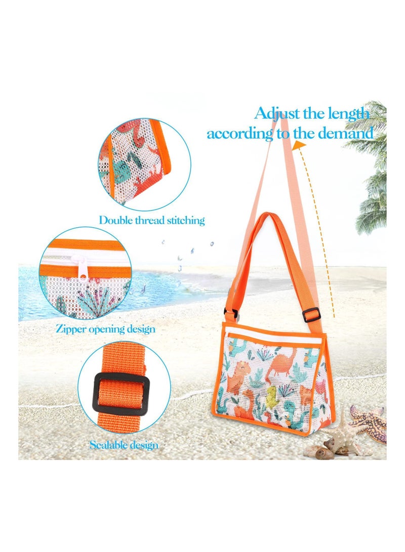 واي آند دي Beach Toy Mesh Bag Shell Collecting Bags with Adjustable Straps, Starfish Whale Dinosaur Crocodile Seashell for Holding Shells Swimming Accessories Boys and Girls (Only Bags) - Image 3