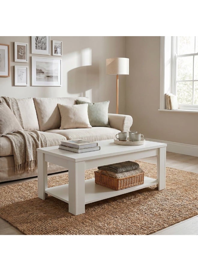 DANUBE HOME Heather Coffee Table 2-Tier Multifunctional Center Table Rectangular Modern Furniture For Living Room White 120x45x60 cm - Image 5
