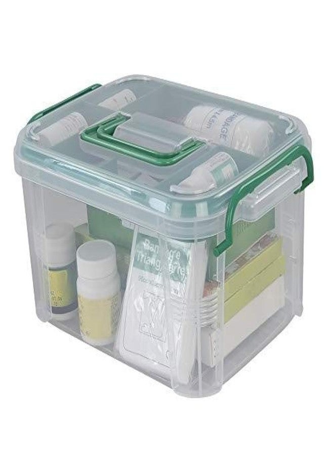 VDNSI Transparent Plastic First Aid Kit with Medicines Useful for Home Camping Travel Domestic and Industrial use Plastic Emergency Medical Kit Cabinet Organizer First Aid Box with Handle