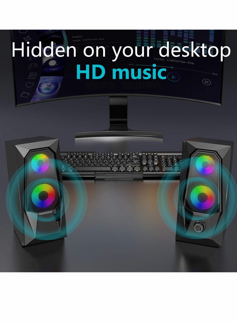 KASTWAVE Computer Speakers, RGB Color LED Light-Emitting Speakers, USB2.0 Channel PC Speakers, Stereo Subwoofer Computer Speakers, Suitable for PC, Tablet, Notebook, Desktop Computer, Mobile Phone, MP3, MP4 - Image 3
