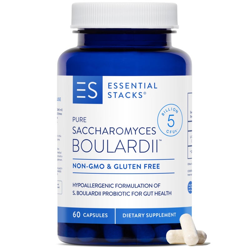 Essential Stacks Saccharomyces Boulardii Probiotics NonGMO Gluten Free 5 Billion CFUs for Gut Health 60 Capsules