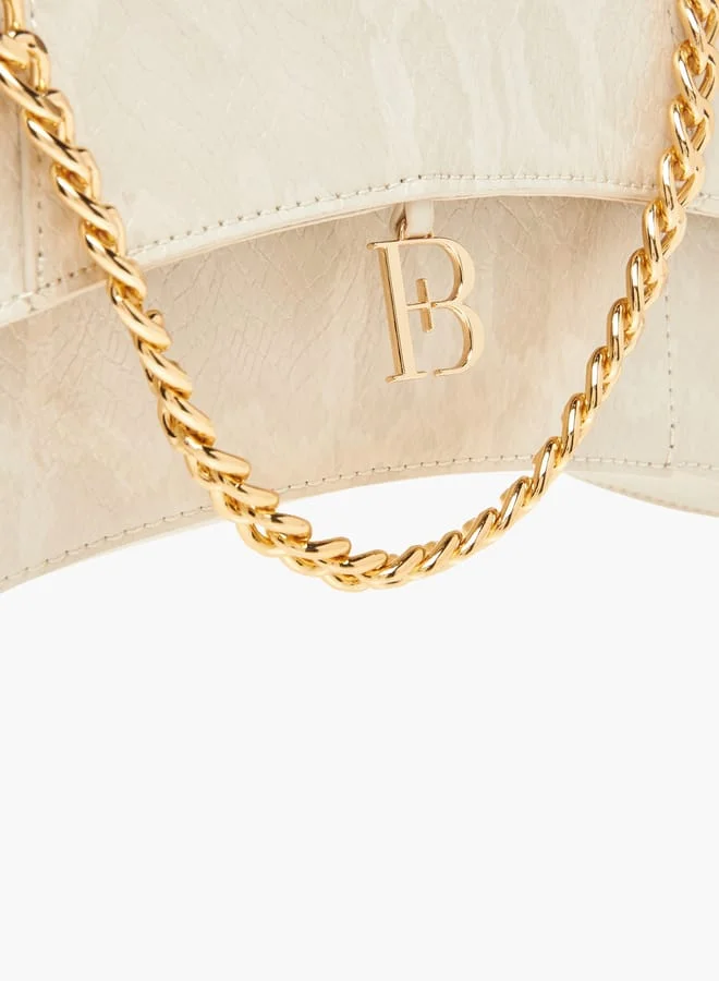 Flora Bella By Shoexpress Womens Textured Shoulder Bag With Chain Strap And Button Closure
