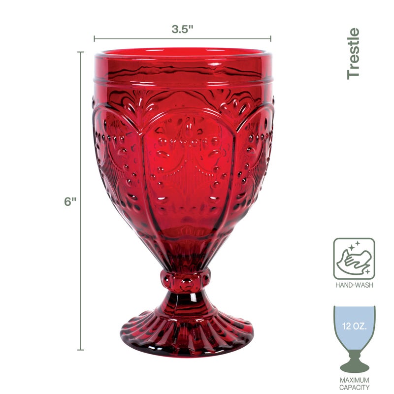Fitz & Floyd Fitz and Floyd Trestle Glassware Ornate Goblets, 4 Count (Pack of 1), Red - Image 2