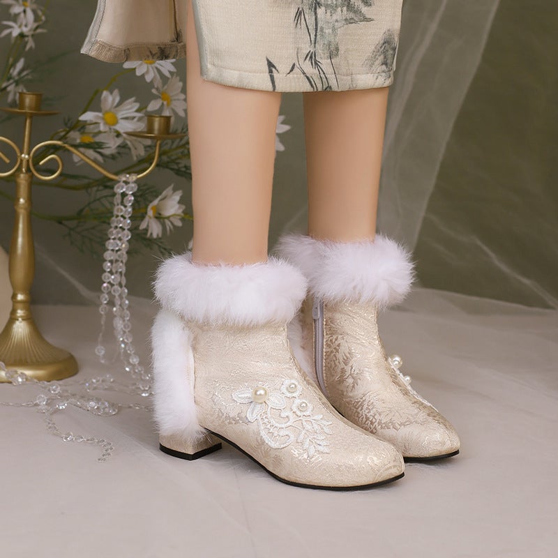 Supply Of Goods In National Style Chinese Clothing Fur 33-43 Size Cheongsam Low Boots Women - Image 4