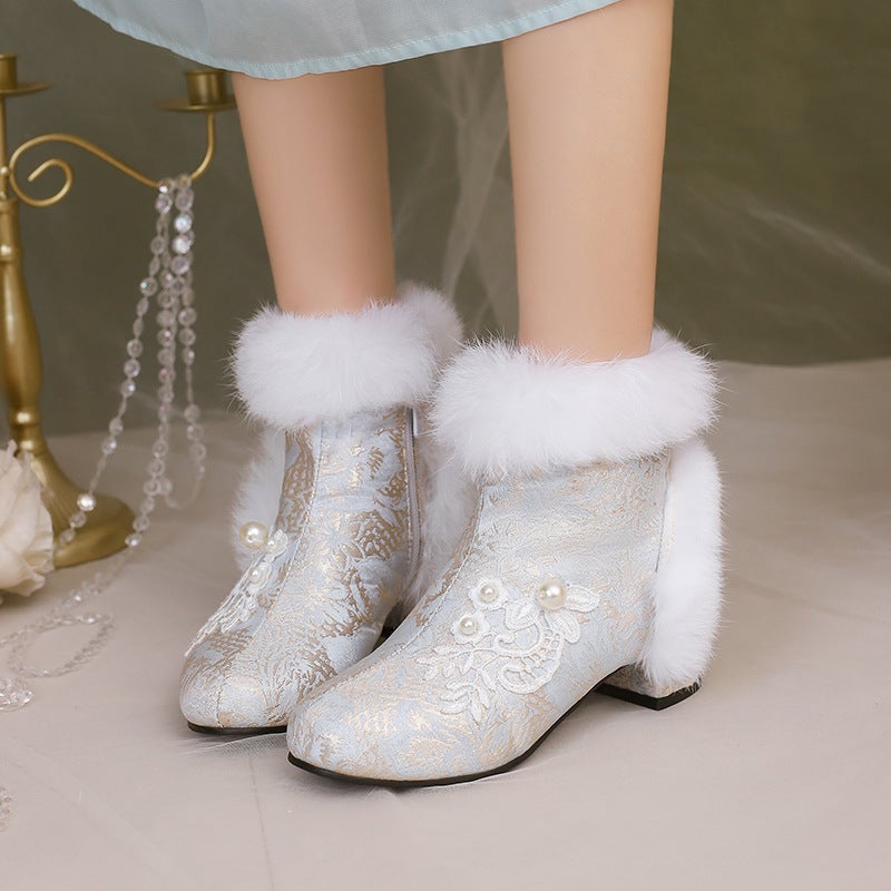 Supply Of Goods In National Style Chinese Clothing Fur 33-43 Size Cheongsam Low Boots Women - Image 2