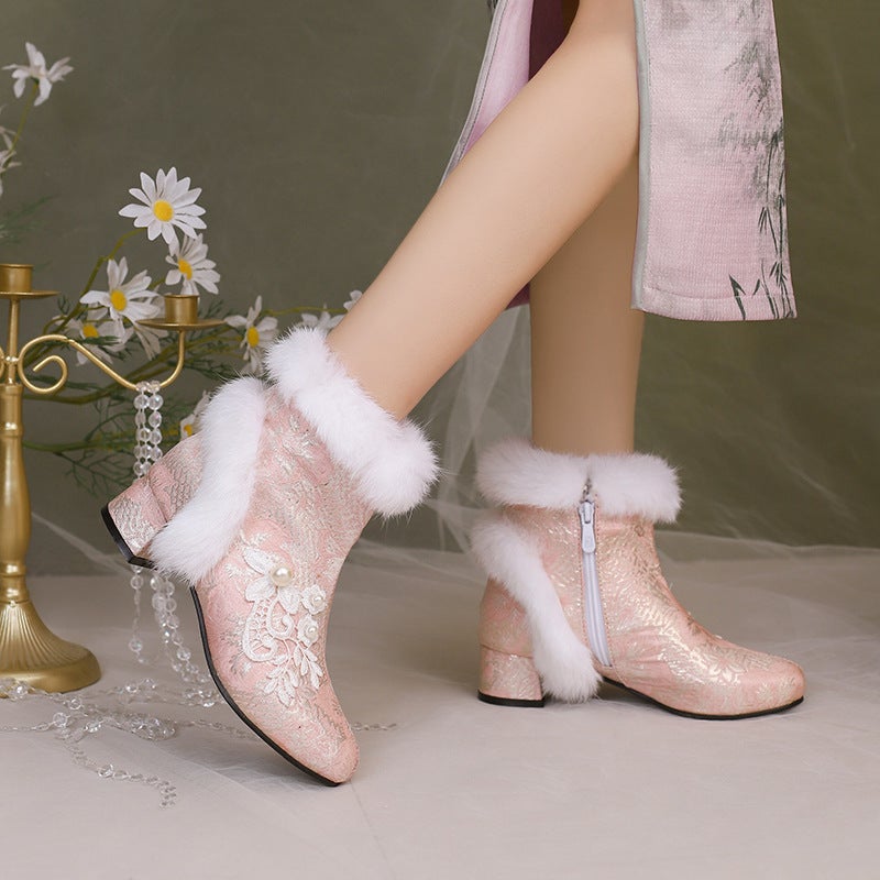 Supply Of Goods In National Style Chinese Clothing Fur 33-43 Size Cheongsam Low Boots Women - Image 3