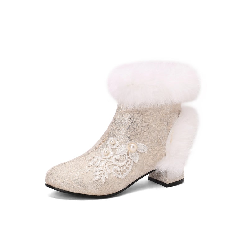 Supply Of Goods In National Style Chinese Clothing Fur 33-43 Size Cheongsam Low Boots Women - Image 1