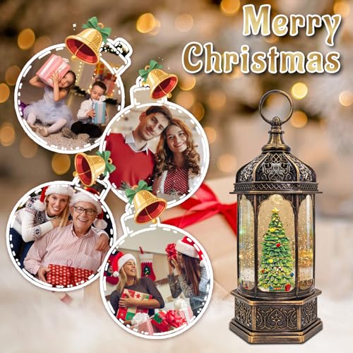 DGSCAK Christmas Snow Globes with Music,6H Timer Cylindrical Flashing Snow Ball,Bronze Musical Box Including 8 Songs,Glitter Snowflakes Lantern with Christmas Tree Xmas Decor Gift - Image 5
