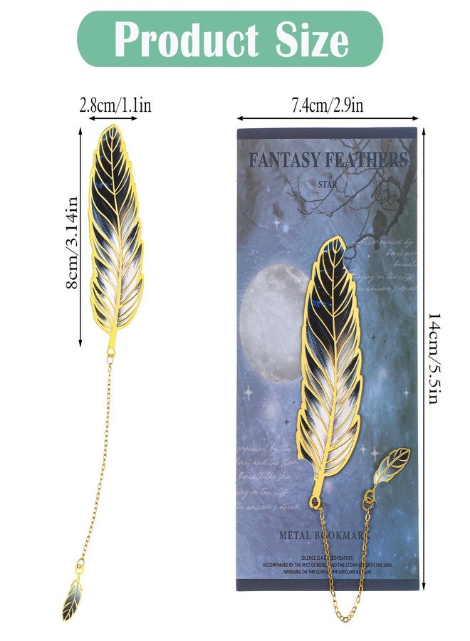 Larrel 4PCS Feather-Shaped Metal Bookmarks with Chain, Vintage Metal Feather Bookmarks, 4 Styles Fantasy Feathers Bookmark Set for Book Lovers, Readers, Writers, Women, Men (Dark Night, Aurora, Stars, Mist) - Image 2