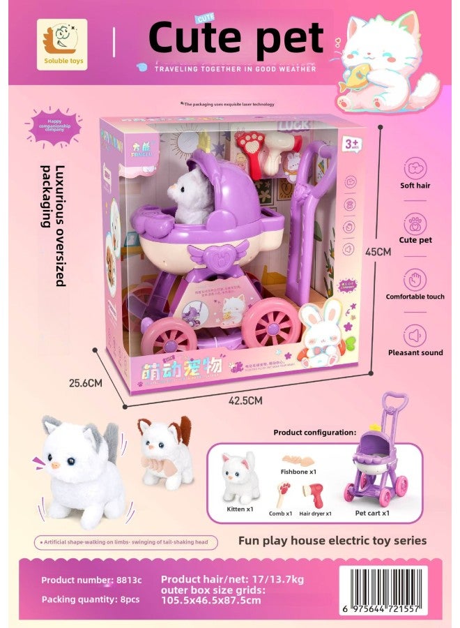Fang Deer Children's Electric Plush Pet White Rabbit Puppy Kitten Cute Pet Transparent Shoulder Bag Simulation Shape-Color:8813C [luxury Crown Cart (kitten)]]  - Image 1