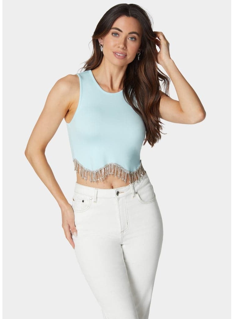 JEWEL FRINGE SLEEVELESS KNIT TOP
