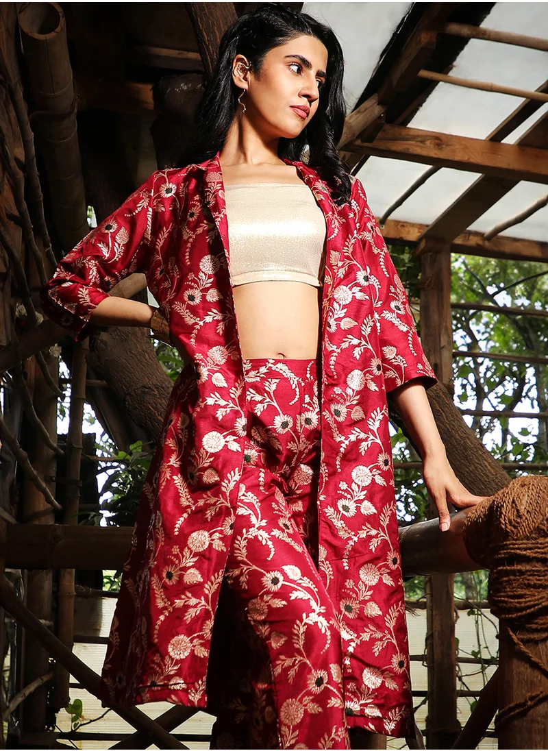 QISSA Women's Light Pink Flora Jacquard Co-Ord Set
